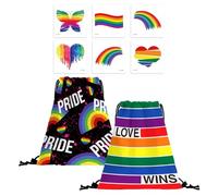 2 Sacs À Cordon, 6 Autocollants De Tatouage, Sac De Sport À Cordon, Sac À Dos Arc-en-Ciel, Sac De Rangement À Cordon, Sac De Sport Arc-en-Ciel