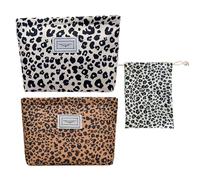 2 Sacs À Cosmétiques À Imprimé Léopard pour Femmes, 1 Sac À Cordon Imprimé Léopard, Petit Espace De Rangement pour Les Articles De Toilette, Spécialement Conçu pour Les Voyages en Plein Air.