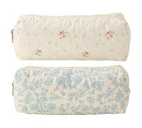 2 Sacs À Crayons À Coton Floral, Étui À Crayon Floral Mignon Pour Les Étudiants, Sac De Rangement Multifonction De Voyage Pratique, Fournitures Scolaires Scolaires.