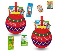2 Sacs boules de Noël garnis de biscuits, chocolats & confiseries Kinder, Lu, Milka, Haribo | Idéal pour le goûter des enfants