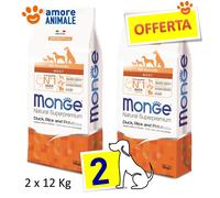 2 SACS Monge Adulte Toutes Races Canard Riz Pommes de Terre 12 kg