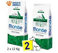 2 SACS - Monge Maxi Adulte Riche En Poulet 12 KG Pour Chien Adulte Taille Grande