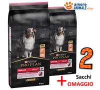 2 SACS → Purina Dog Pro Plan - Adulte Moyen Peau Sensible, Saumon - 14 Kg