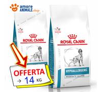 2 SACS - Royal Canin Chien VD HYPOALLERGENIQUE MODERE CALORIE → 14 kg + CADEAU
