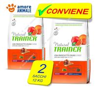 2 SACS - Trainer Naturel Adulte Moyen Jambon Cru Et Riz 12 KG - Pour Chiens