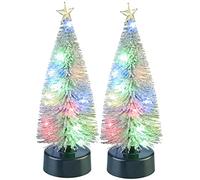 2 sapins de Noël enneigés avec LED multicolores à piles [infactory]