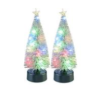 2 sapins de Noël enneigés avec LED multicolores à piles Infactory