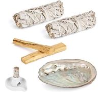2 sauge blanche et 2 palo santo de Californie de qualité supérieure, coquille d'ormeau, récolte 100 % contrôlée et durable, élimine les énergies négatives, pour des rituels énergétiques