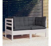 2 Seater Garden Sofa Set with Anthracite Cushions, Solid Pine Wood Outdoor Patio Furniture for Balcony Terrace, Modular Corner Lounge Seating, Water-Resistant, Easy Assembly, Comfortable Relaxation