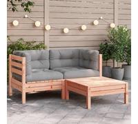 2-Seater Garden Sofa Set with Cushions & Footrest, Outdoor Wooden Patio Furniture for Terrace Balcony, Douglas Fir Solid Wood, Modular Design, Water-Resistant Slats, Comfortable Seating Experience