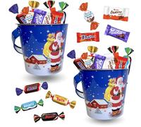 2 Seaux de Noël garnis de 20 Chocolats Célébrations, Milka, Kinder Schokobons et Mini Bueno, Daim | A Offrir à Noël