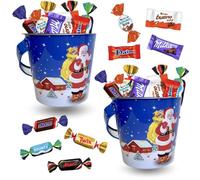2 seaux de Noël garnis de 20 chocolats Milka, Daim, Kinder, Célébrations