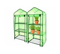 : 2 serres en film 4 étages avec porte enroulable - transparent vert