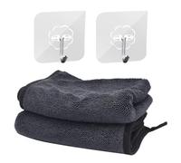 2 Serviettes Carrées Absorbantes, 2 Crochets Transparents, Serviettes En Microfibre, Chiffons De Nettoyage Absorbants Pour Voiture, Serviettes De Séchage Pour Salle De Bain, Chiffons De Cuisine