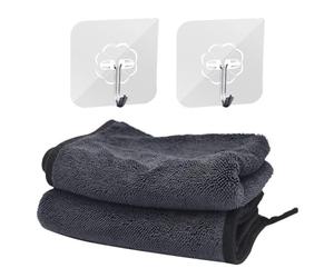 2 Serviettes Carrées Absorbantes, 2 Crochets Transparents, Serviettes En Microfibre, Chiffons De Nettoyage Absorbants Pour Voiture, Serviettes De Séchage Pour Salle De Bain, Chiffons De Cuisine
