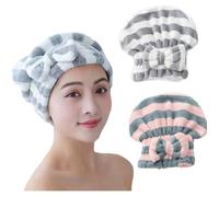 2 serviettes de séchage en microfibre avec nœud papillon pour cheveux mouillés, accessoires de bain pour femmes avec cheveux longs