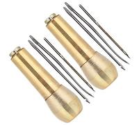 2 Set Alène de couture en cuir avec poignée en cuivre, point de main d'alène d'aiguille à coudre pour la réparation de chaussures en cuir