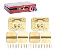2 Set Box Lock Buckle Hinges Set, Jewelry Box Hasp Latch and Hinges Vintage Brass Hardware with Nails for Repair and Decorative