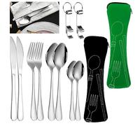 2 Set Couverts Camping Reutilisable étui Couverts de Table, Couverts au Travail, Couvert Métallique Lunch Box pour Bureau, Voyages, Randonnée, Pique-nique