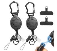 2 Set Porte Badge Enrouleur, Magnétique Porte Badge Retractable avec 2 Cordons Détachables et 2 Languette Attache Telephone pour Bureau l'Extérieur Camping