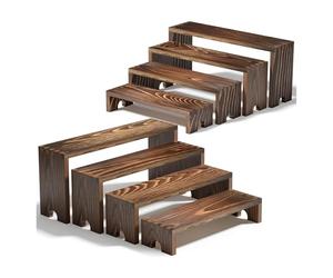 2 Set Présentoir Buffet 4 Niveaux en Bois Massif, Étagère Escalier pour Présentation Apéritif, Organisateur Parfum, Vitrine Figurine, Support Livre, Rangement Coiffeuse, Plateau Rehausseur Décoratio