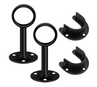 2 Set Support Tringle - 32 mm Acier Inoxydable Supports pour Tringles à Rideaux , Durables et Résistants à la Rouille , Tube à Bride Ouverte, pour Porte-Serviettes et Penderie - Noir (4 Pièces)