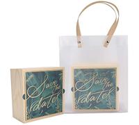 2 Set Wedding Wooden Gift Box PVC Exquisite Candy Packaging Bag Birthday Party Accessory (Deep Forest Fern Leaves)