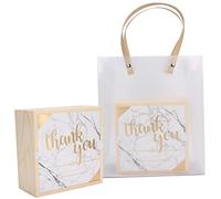 2 Set Wedding Wooden Gift Box PVC Exquisite Candy Packaging Bag Birthday Party Accessory (White Gold Marble)