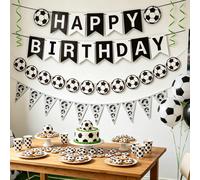 2 sets/1 set Décorations pour fête d'anniversaire sur le thème du football, comprenant une banderole Joyeux anniversaire, des drapeaux et des guirlandes de football. Convient pour les fournitures de f