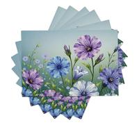 2 Sets De Table Fleurs Sauvages Et Feuilles Vertes,30 X 45 Cm Dessous De Table en Lin Napperon Rectangulaire Plantes Peintes À La Main pour Décoration Cuisine Vacances Fête Printemps/Été