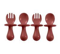 2 Sets de Vaisselle Bébé en Libre Service, Auto-Alimentateur en Silicone, Convient Aux Bébés de Plus de 6 Mois, Deux Fourchettes et Deux Cuillères - Sauce Rouge
