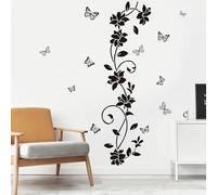 2 Sets Stickers Muraux Noir Moderne Fleurs Vigne et Papillons Autocollant | PVC Autocollant pour Decoration Miroir Glass Fenêtre Surface Lisse Salon Chambre Salle de Bain Bureau 30x90cm