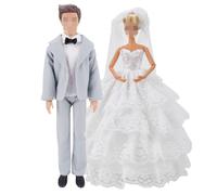 2 Sets Vêtements Poupée Princesse Mariage Robe Soirée Dentelle Broderie + Argent Costume Tenue Pour Barbie Ken Jouet Fille