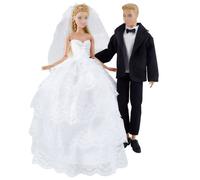 2 Sets Vêtements Poupée Princesse Mariage Robe Soirée Dentelle Broderie + Noir Costume Tenue Pour Barbie Ken Jouet Fille