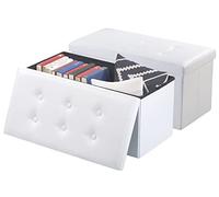 2 sièges pliables aspect cuir avec coffre de rangement 80 L - Blanc [infactory]