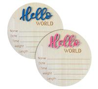 2 Signes De Naissance De Bébé, Tableau D’Affichage En Bois Hello World, Carte En Bois Avec Logo Circulaire, Panneau En Bois De Baptême Du Nouveau-Né, Panneau De Carte De Visite Pour Bébé