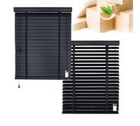 2" Slats Wood Blinds for Indoor Windows, Solid Wooden Blackout Blinds & Shades, Black Out Privacy Horizontal Blinds for Home Bedroom Bathroom Living Room Windows and Doors(Noir)