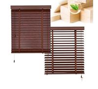 2" Slats Wood Blinds for Indoor Windows, Solid Wooden Blackout Blinds & Shades, Black Out Privacy Horizontal Blinds for Home Bedroom Bathroom Living Room Windows and Doors(Brun b)