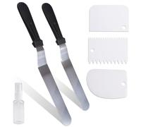 2 Spatules Coudées en Acier Inoxydable et 3 Spatules Pâtisserie en Plastique Alimentaire Différents Motifs Set Professionnel pour Glaçage, Lissage et Décoration de Gâteaux, Cupcakes et Pâtisseries