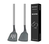 2 Spatules en Silicone Pour Wok, jeu de Spatules Solides et à Fentes, Manche en Acier Inoxydable Antiadhésif Sans BPA Résistant à la Chaleur Pour Cuisiner, Retourner les œufs, les Crêpes, le Poisson