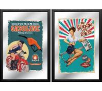2 Spiegelbilder Garage Rétro Image Essence Pin-Up 20x30 CM Peintures Murales