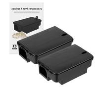 2× Stations d’Appât pour Rats verrouillables avec Autocollants d’Avertissement - Couvercle Noir Robuste - Solution sûre et économique pour Poison à Rats - Intérieur & extérieur (Poison Non Inclus)