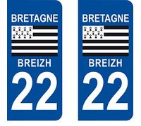 2 Stickers Autocollant style Plaque Immatriculation département 22