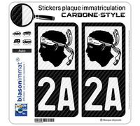 2 Stickers plaque immatriculation Auto 2A Corse - LT Carbone-Style