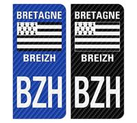 2 Stickers plaque immatriculation Auto BZH Bretagne - LT Carbone-Style