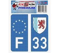 2 Stickers Premium En Résine 3d, Pour Departement 33 En Bleu Carbone (format