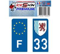 2 Stickers Premium En Résine 3d, Pour Departement 33 En Bleu (format Motos)