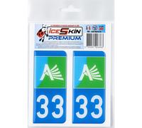 2 Stickers Premium En Résine 3d, Pour Departement 33 En Bleu (format Voitures)