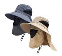 2 Stück Sonnenhut für Damen und Herren mit Nackenschutz Sonnenhut Mit Nackenschutz Herren UPF50+ Hut Mit Nackenschutz Herren Faltbar Geeignet Für Outdoor Angeln Und Trekking (Khaki & Dunkelgrau)
