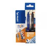 2 Stylos Frixion Ball Clicker 0.7 Pointe Moyenne Noir Bleu Pilot + Stickers